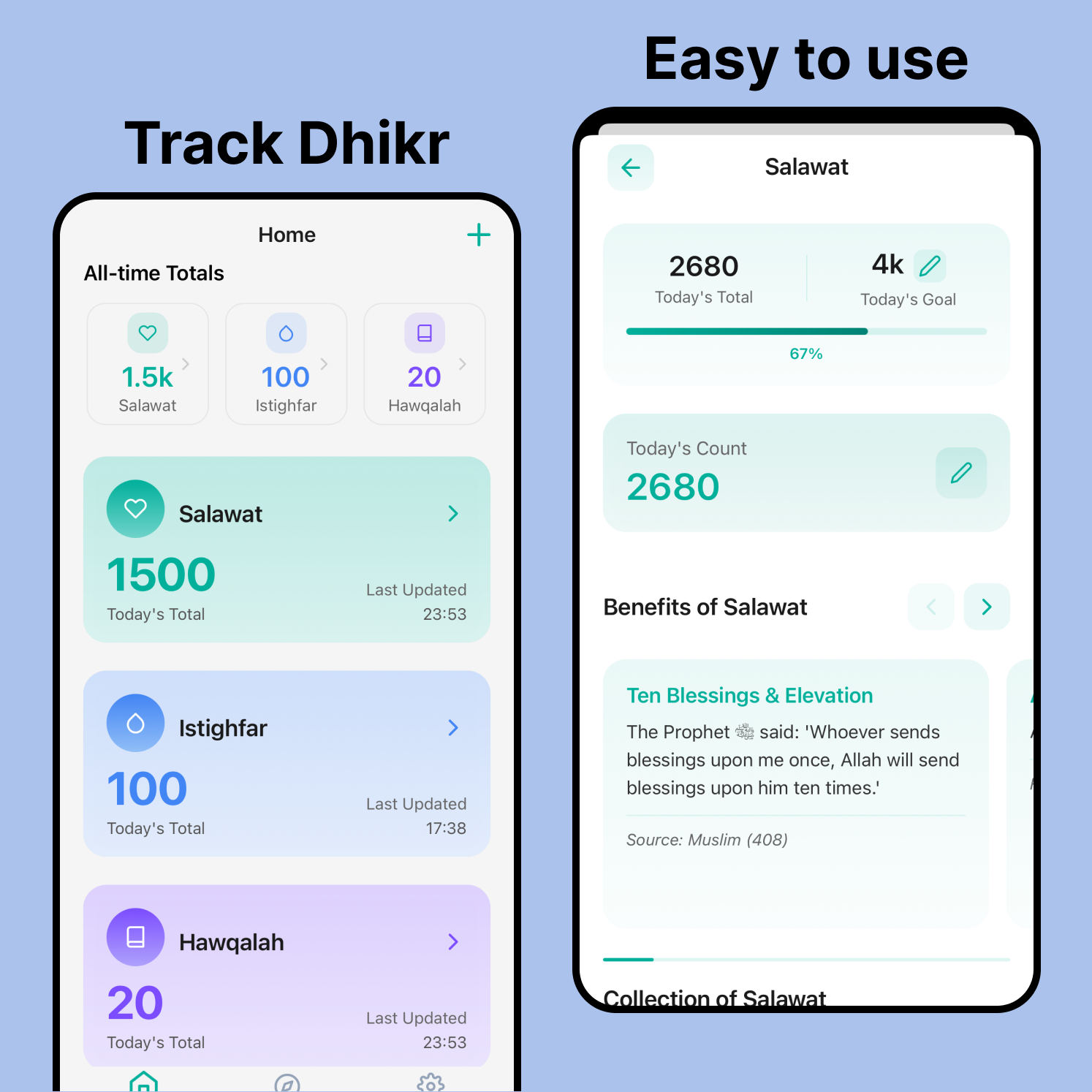 Track Dhikr interface